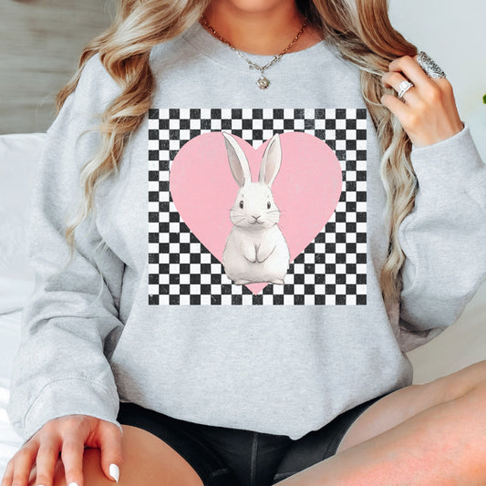 Retro Checkered Heart with Bunny Unisex Sweatshirt