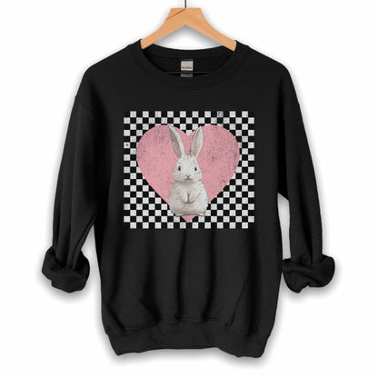 Retro Checkered Heart with Bunny Unisex Sweatshirt