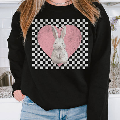 Retro Checkered Heart with Bunny Unisex Sweatshirt