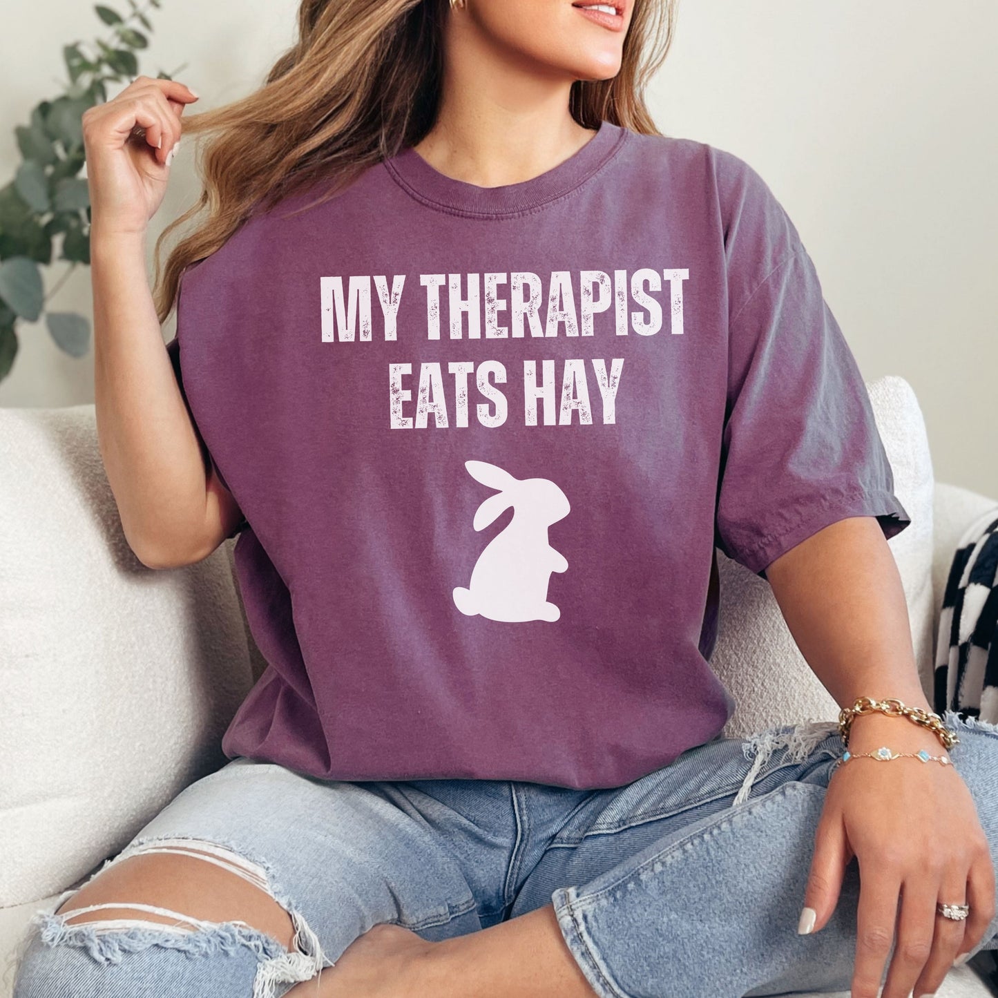 My Therapist Eats Hay Unisex Garment-dyed Heavyweight T Shirt