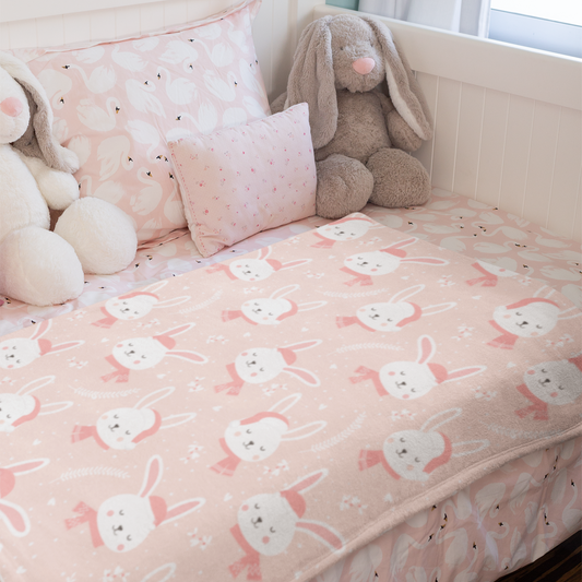 Winter Pink Bunnies Plush Throw Blanket