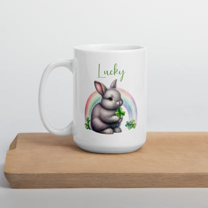 Lucky Rabbit White Glossy Mug