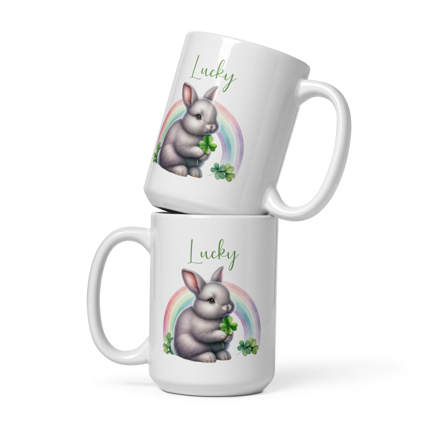 Lucky Rabbit White Glossy Mug