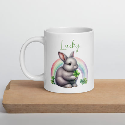 Lucky Rabbit White Glossy Mug