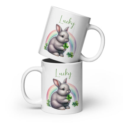 Lucky Rabbit White Glossy Mug